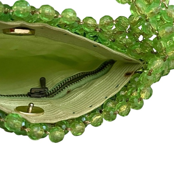 Vintage Acrylic Acid Lime Green Neon Beaded Small Handbag Retro Purse - Picture 5 of 9